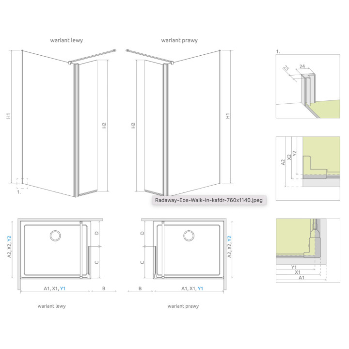 Drzwi prysznicowe do wnęki Radaway Carena DWB 90, lewe, 893-905mm, szkło przejrzyste, profil chrom