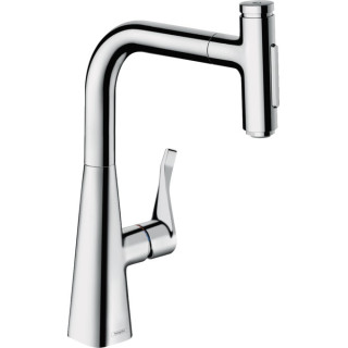 Bateria kuchenna Hansgrohe Metris Select M71, 2-otworowa, jednouchwytowa, wyciągana wylewka, 2jet, sBox - chrom