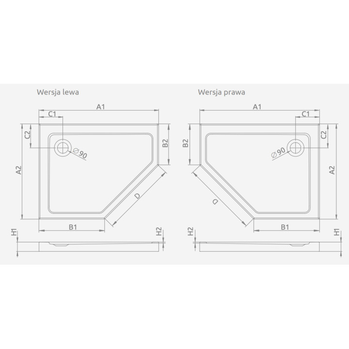Brodzik Radaway Kyntos F, 110x90, z konglomeratu, czarny