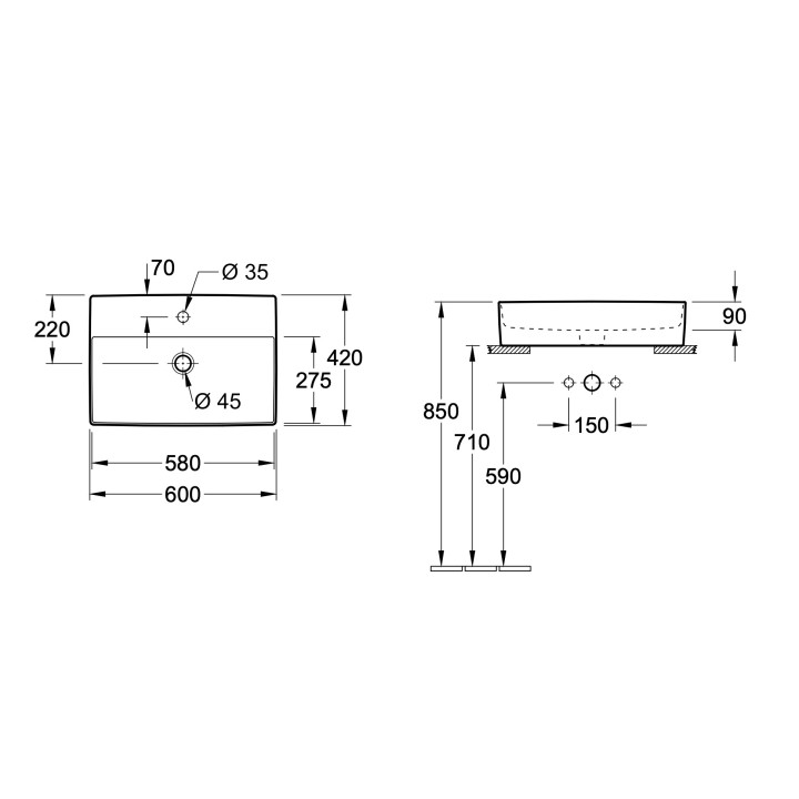 Villeroy & Boch Memento 2.0 Umywalka nablatowa 60x42 cm bez przelewu z powłoką CeramicPlus, biała - sanitbuy.pl