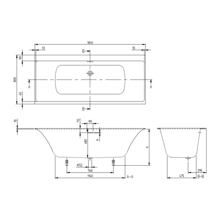 Wanna prostokątna Villeroy & Boch Legato Duo, 190x90cm, akrylowa, biały
