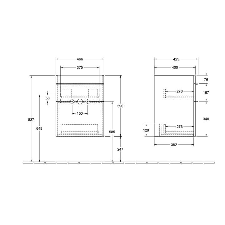 Szafka podumywalkowa Villeroy&Boch Venticello, 466x590x400mm, uchwyty białe, biały mat
