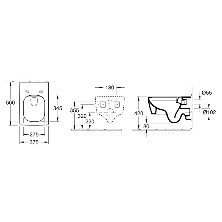 Miska wisząca Villeroy & Boch Memento 2.0, 56x36cm, bezrantowa, CeramicPlus, Weiss Alpin