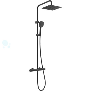 Zestaw prysznicowy Oltens Atran z baterią termostatyczną, okrągła deszczownica, czarny mat