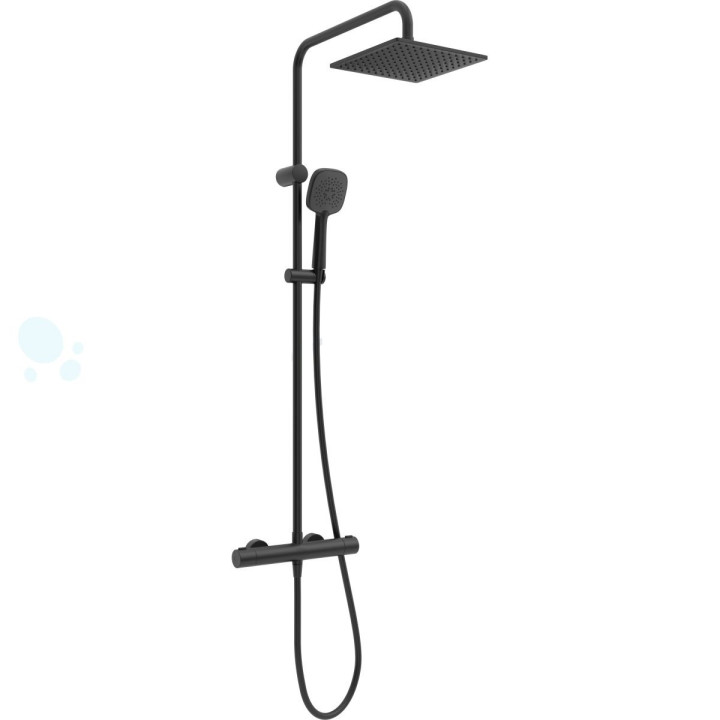 Zestaw prysznicowy Oltens Atran z baterią termostatyczną, okrągła deszczownica, czarny mat