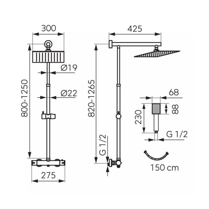 Bateria natryskowa Ferro Padwa ścienna