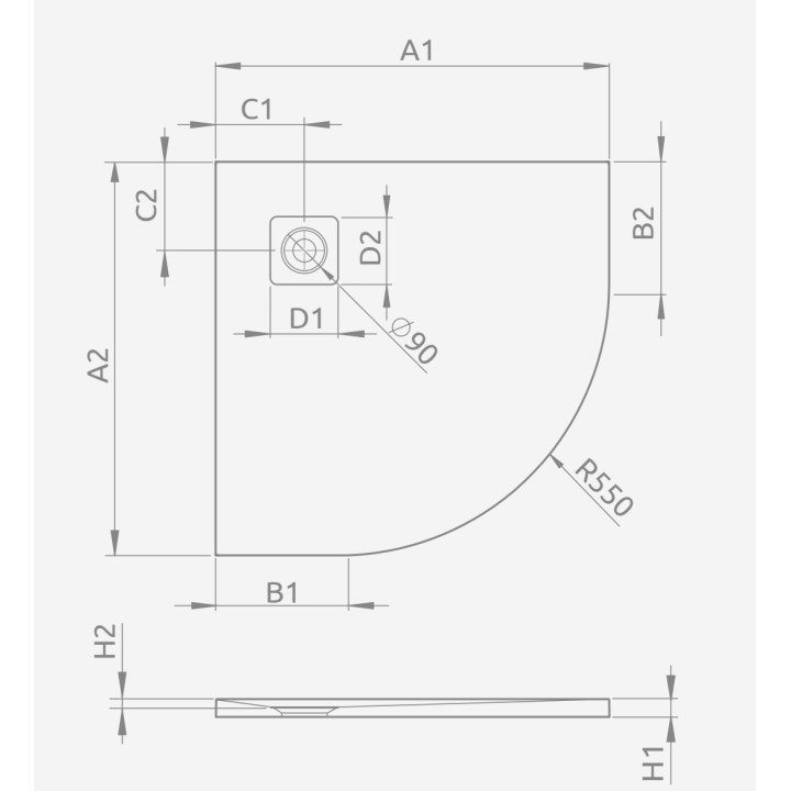 Brodzik prostokątny Radaway Kyntos F, 210x100cm, konglomerat marmurowy, cemento