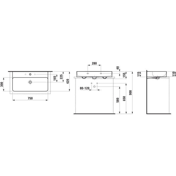 Umywalka wisząca/nablatowa Laufen Val, 75x42cm, przelew, otwór na baterię, biały LCC
