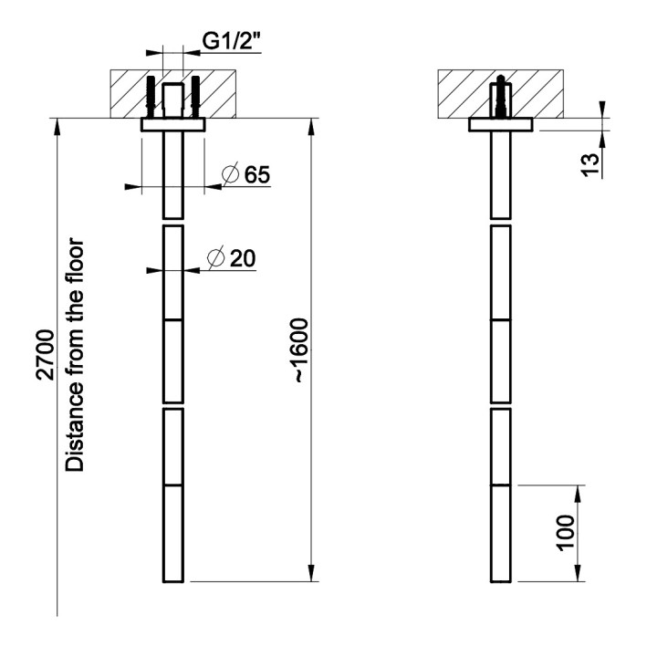 Wylewka umywalkowa Gessi Flessa, ścienna, zasięg 201mm, stal szczotkowana