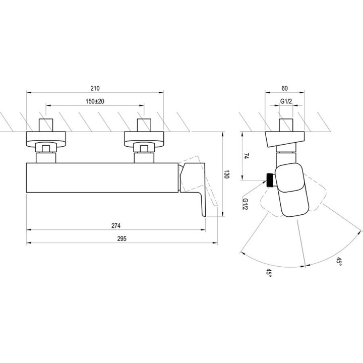 Bateria prysznicowa Ravak 10°, naścienna TD 032.00/150