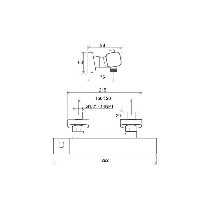 Bateria natryskowa Ravak 10° Free, natynkowa, termostatyczna, TD F 033.00/150