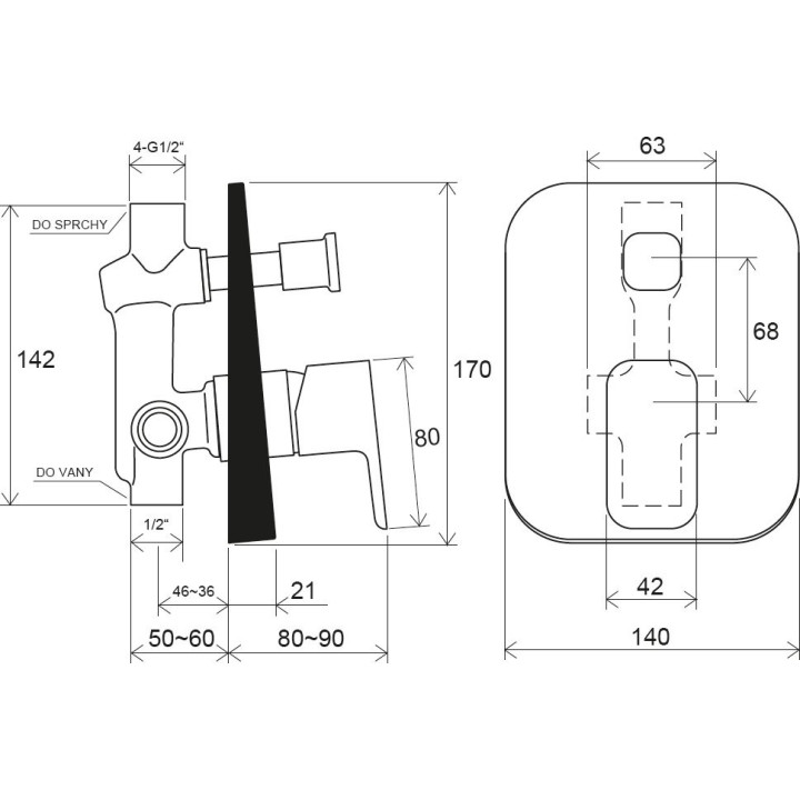 Bateria wannowo/natryskowa Ravak 10° Free, podtynkowa, z przełącznikiem,  TD F 061.00