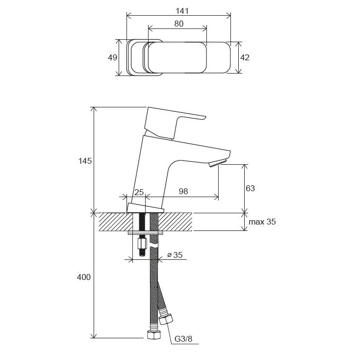 Bateria umywalkowa Ravak 10° Free black, stojąca, wys. 145 mm, TD F 012.20