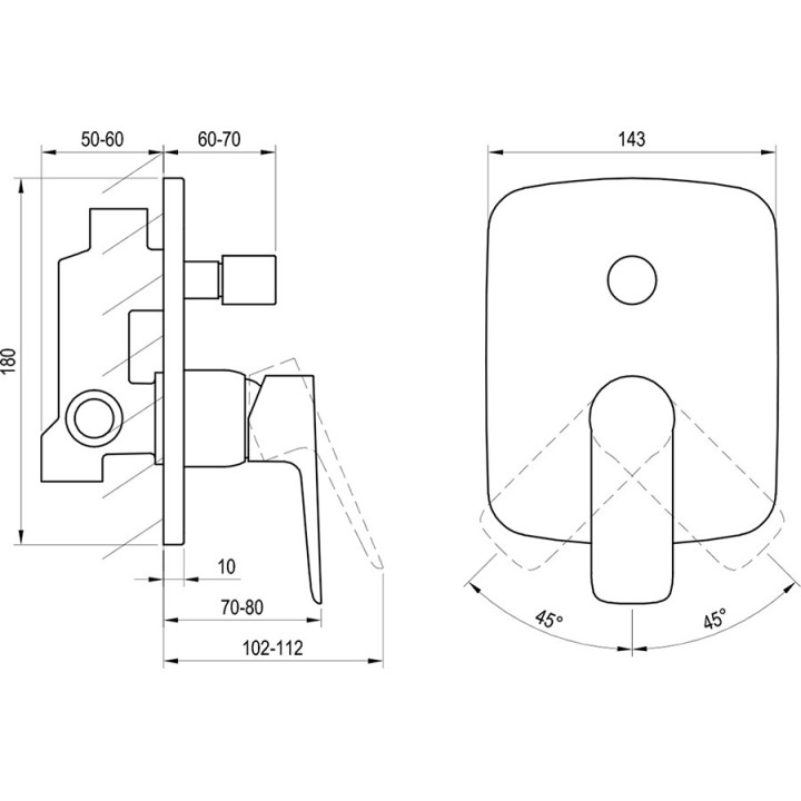 Bateria wannowo/natryskowa Ravak Classic, podtynkowa, z przełącznikiem CL 061.00