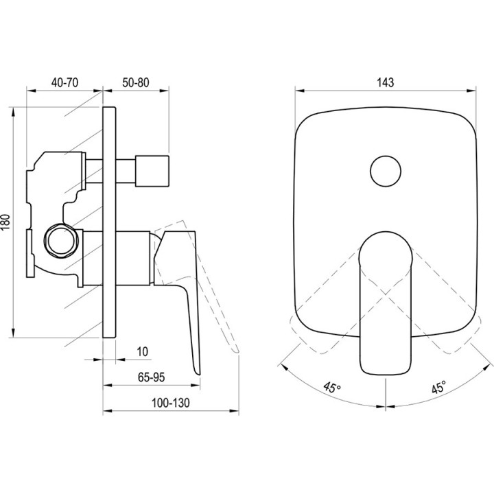 Bateria wannowo/natryskowa Ravak Classic, podtynkowa, z przełącznikiem, do R-box, CL 065.00