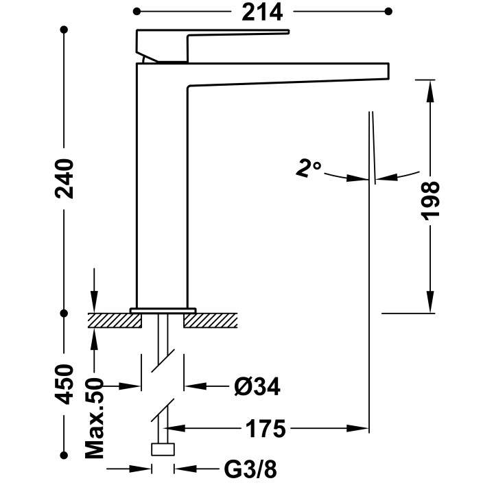 Bateria umywalkowa TRES Slim-Exclusive bez korka, stojąca
