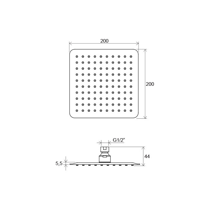 Deszczownica Slim Ravak Chrome, kwadratowa 20x20 cm, 982.01