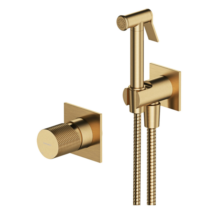 Podtynkowy zestaw bidetowy Omnires Contour, bateria z rączką bidetową, wężem 125cm i uchwytem, złoty szczotkowany