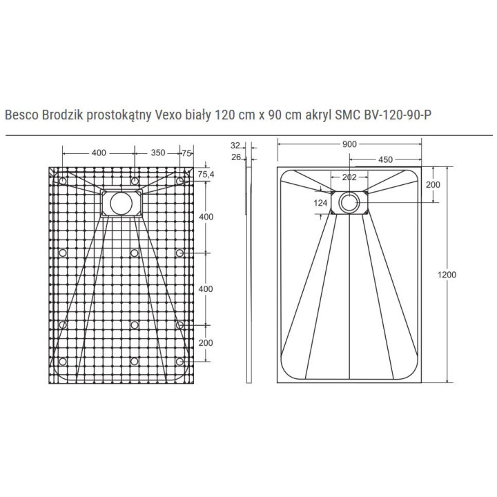 Brodzik prostokątny Besco Axim Ultraslim, 120x90cm, akrylowy, biały