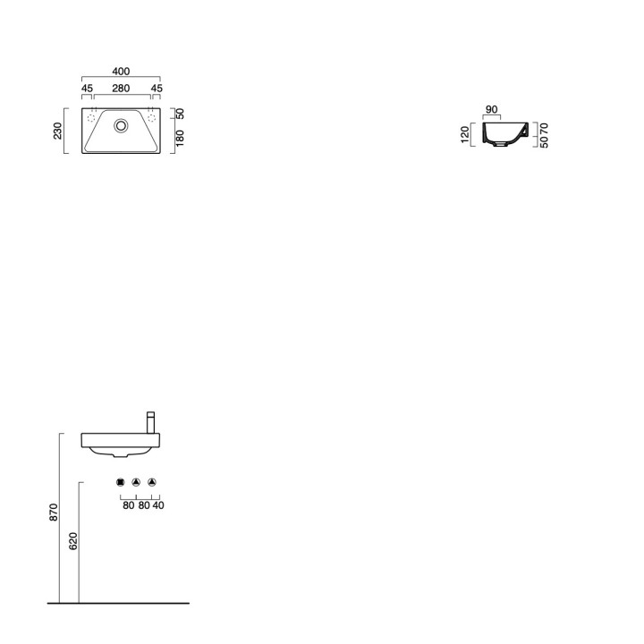 Umywalka wisząca/nablatowa Catalano Verso, 40x23cm, bez przelewu, biały