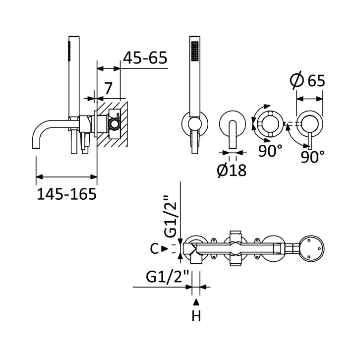 Zestaw wannowy Bruma Lusitano, podtynkowy, 2 wyjścia wody, zestaw natryskowy, sunrise