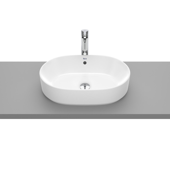 Umywalka nablatowa Roca Gap Round, 55x39cm, z przelewem, powłoka Superglaze, biały
