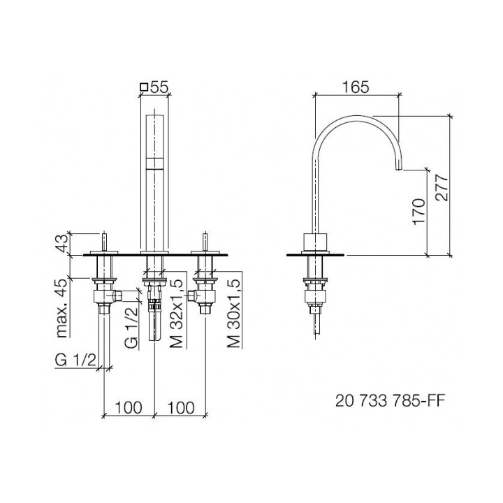 Bateria Dornbracht MEM umywalkowa 3-otworowa, wylewka 165 mm- sanitbuy.pl