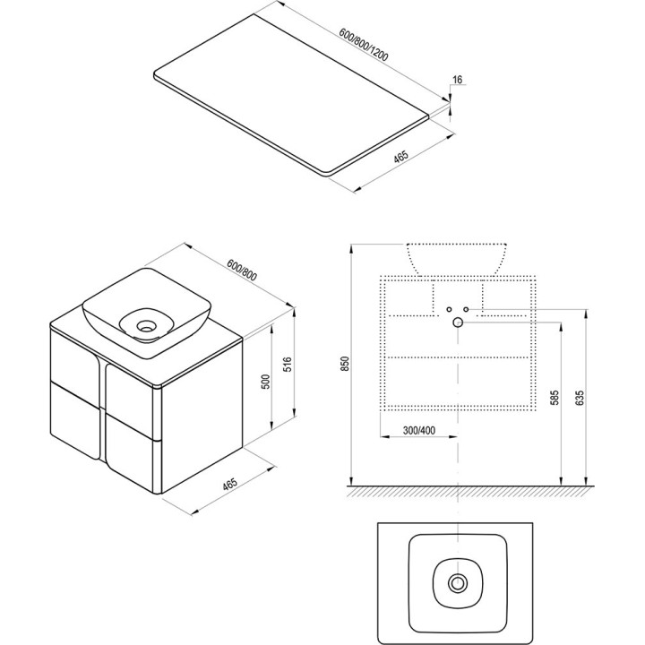 Blat pod umywalkę Ravak Balance 800, 80 x 46 cm, biały