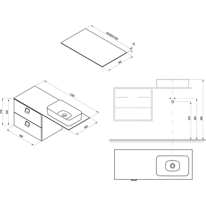 Blat podumywalkowy Ravak Comfort 1200, 120 x 46 cm, biały