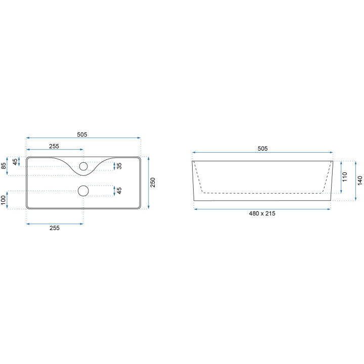 Umywalka Rea Mery nablatowa prostokątna 50,5x25 cm, biała