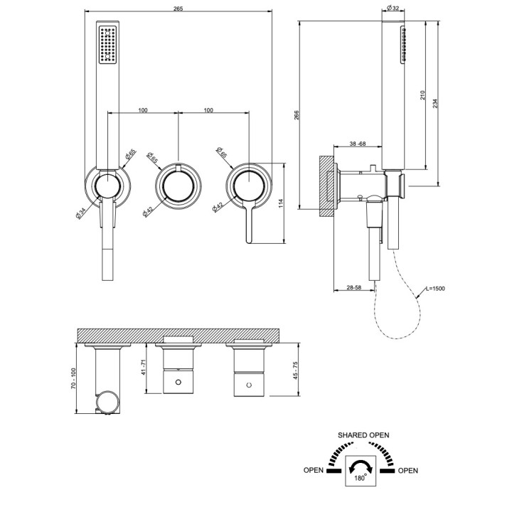 Bateria wannowa 3-otworowa Gessi Inciso, podtynkowa, 2 wyjścia wody, Warm Bronze Brushed PVD