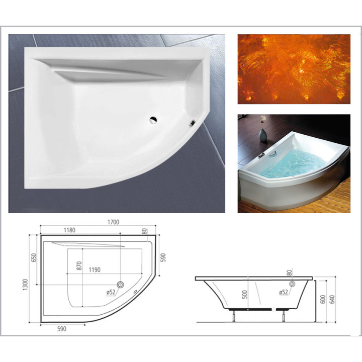 Wanna asymetryczna Ruben Amber narożna, 180 x 130 x 54 cm, biała, lewa/prawa, system hydromasażu Rexus