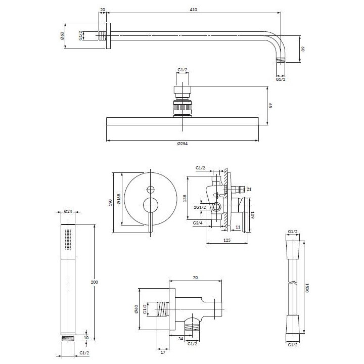 Kompletny łazienkowy system podtynkowy omnires  Y SYS Y19  złoty