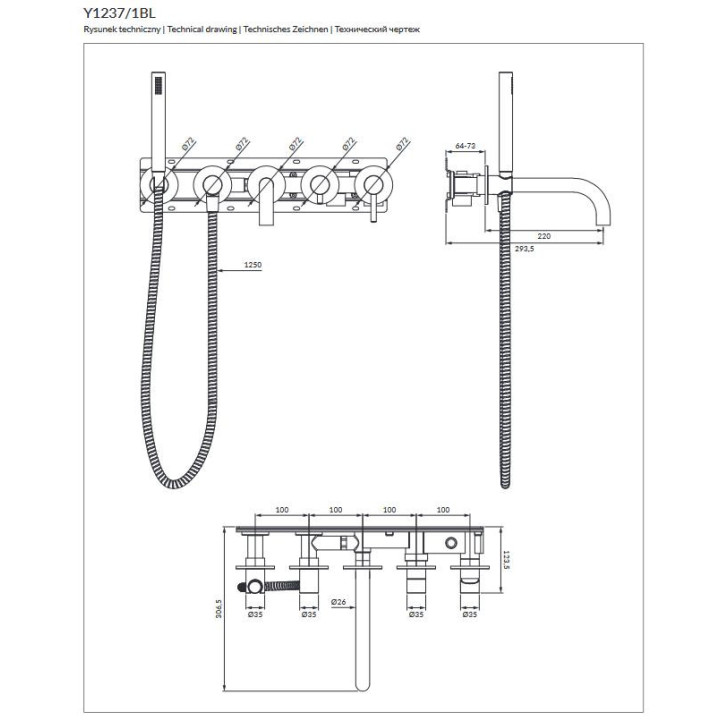 Bateria 3-wyjściowa GoClick, Omnires GC podtynkowa, prysznic 1-funkcyjny - chrom