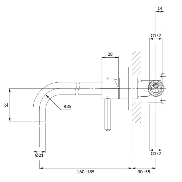 Bateria umywalkowa Omnires Y, podtynkowa, 2-otworowa, wylewka 18,5cm, złoty szczotkowany