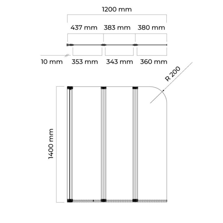 Parawan nawannowy Oltens Blanda, 120x140cm, 3-częściowy, szkło przezroczyste, profil chrom