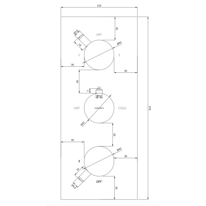Termostatyczna bateria prysznicowo-wannowa Omnires Y, podtynkowa, 3 wyjścia wody, element natynkowy - czarna