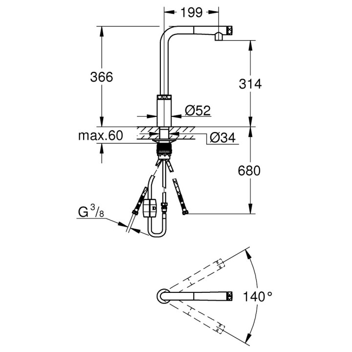Bateria zlewozmywakowa Grohe Minta SmartControl, wyciągana wylewka, chrom