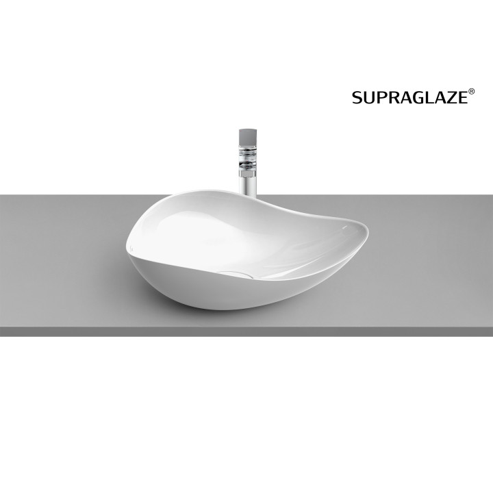 Umywalka nablatowa Roca Ohtake, 55x38,5cm, bez przelewu, FINECERAMIC, biały