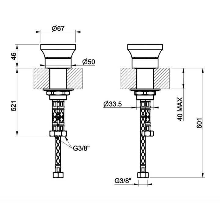 Bateria umywalkowa 3-otworowa Gessi Origini, podtynkowa, chrom