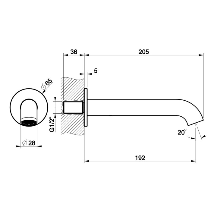 Wylewka umywalkowa Gessi Origini, ścienna, 205mm, chrom