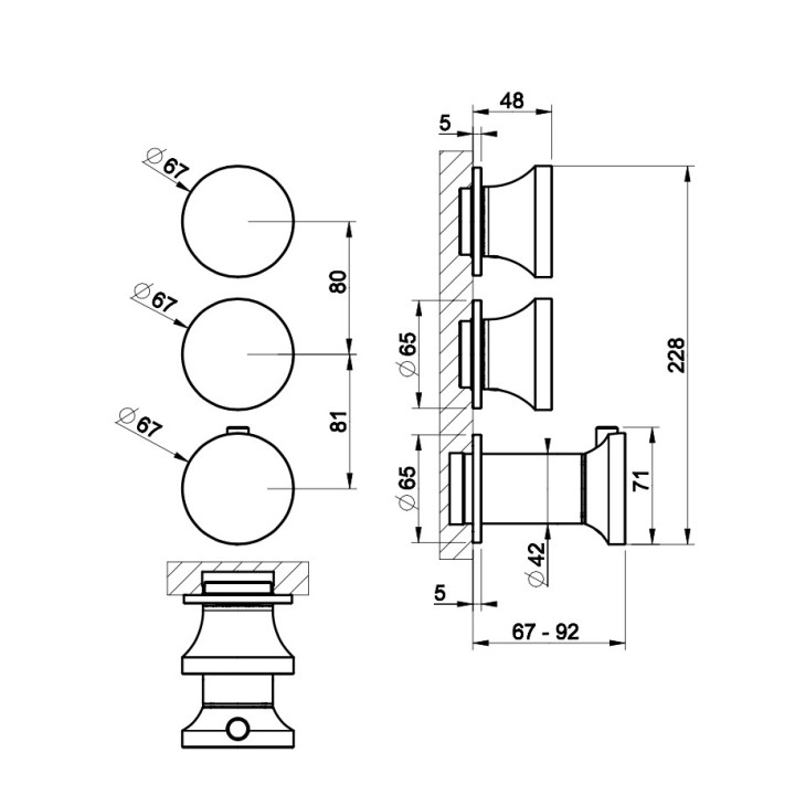 Termostatyczna bateria natryskowa Gessi Origini, podtynkowa, 2 jednoczesne wyjścia wody, chrom