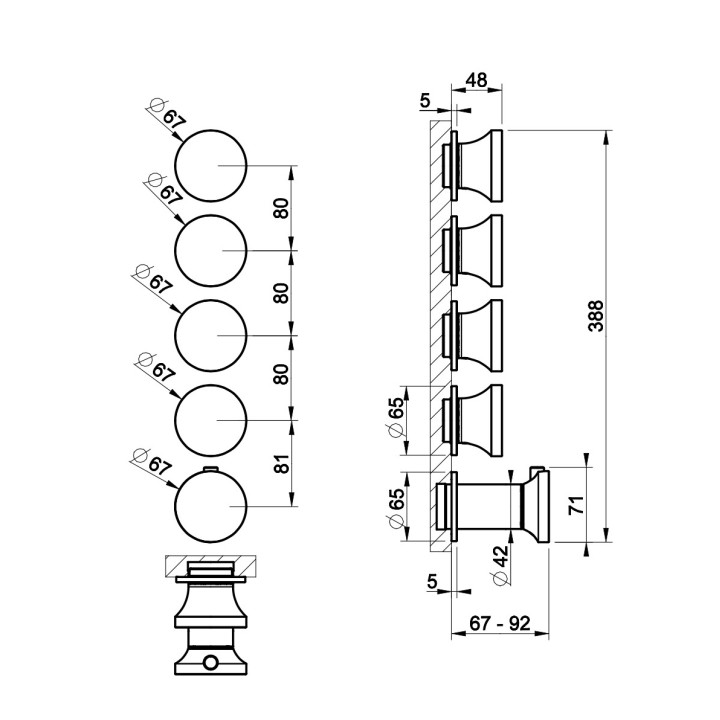 Termostatyczna bateria natryskowa Gessi Origini, 4-otworowa, podtynkowa, 3 osobne wyjścia wody, chrom