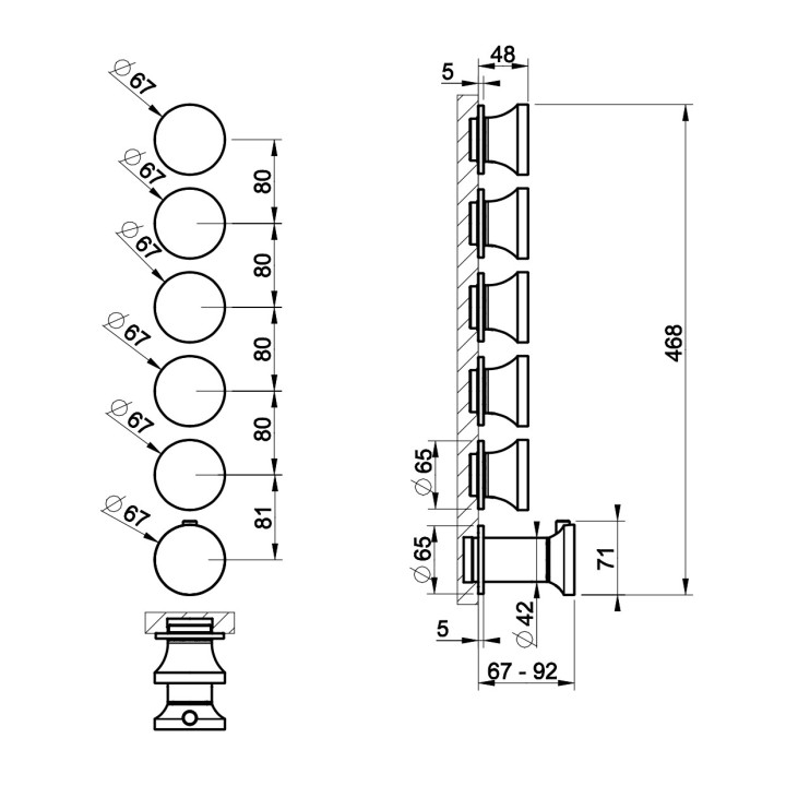 Termostatyczna bateria natryskowa Gessi Origini, 5-otworowa, podtynkowa, 4 osobne wyjścia wody, chrom