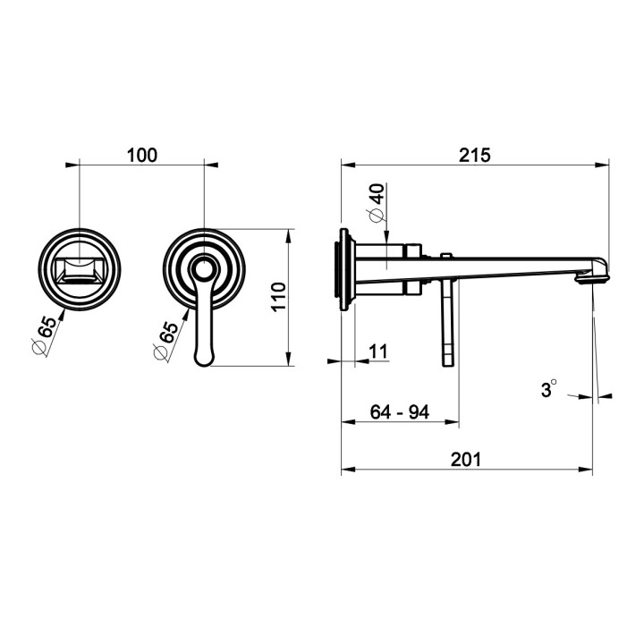 Bateria umywalkowa 3-otworowa Gessi Venti20, stojąca, wysokość 281mm, bez korka, chrom