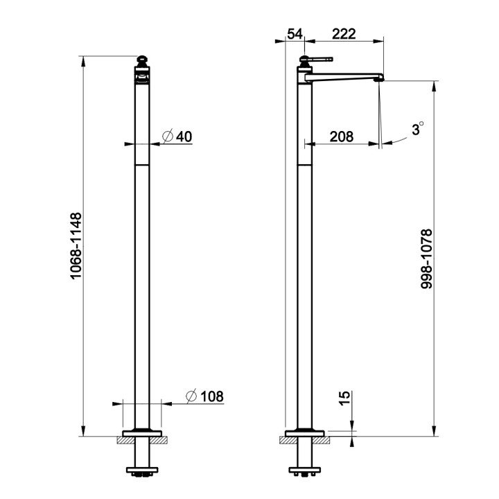 Bateria umywalkowa wolnostojąca Gessi Origini, chrom