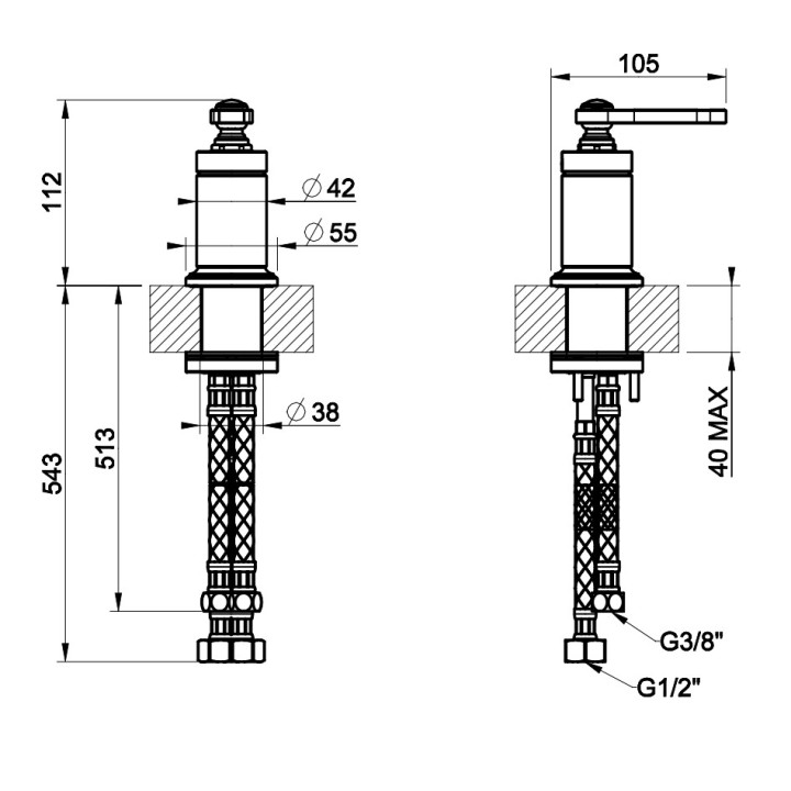 Bateria wannowa 4-otworowa Gessi Venti20, stojąca, wylewka 190mm, 2 wyjścia wody, zestaw natryskowy, chrom