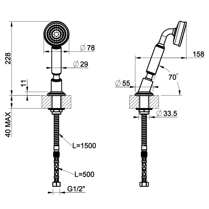 Bateria wannowa  Gessi Venti20, podtynkowa, wylewka 209mm, 2 wyjścia wody, chrom