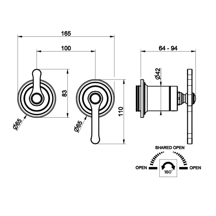 Bateria wannowa 2-otworowa Gessi Origini, podtynkowa, 2 wyjścia wody, chrom