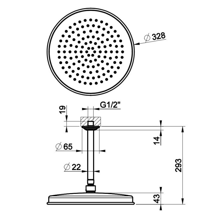 Deszczownica Gessi Venti20, okrągła, 229mm, przyłącze sufitowe, chrom